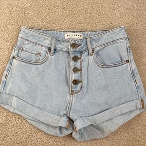 High rise light blue jean shorts